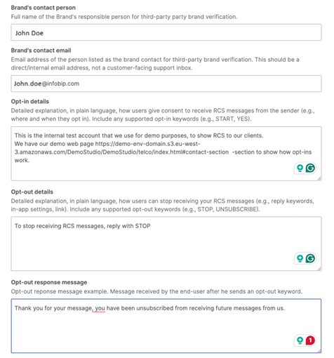 Opt-in and opt-out details fields