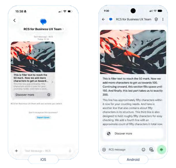 Vertical rich card comparison between iOS and Android showing height rendering differences