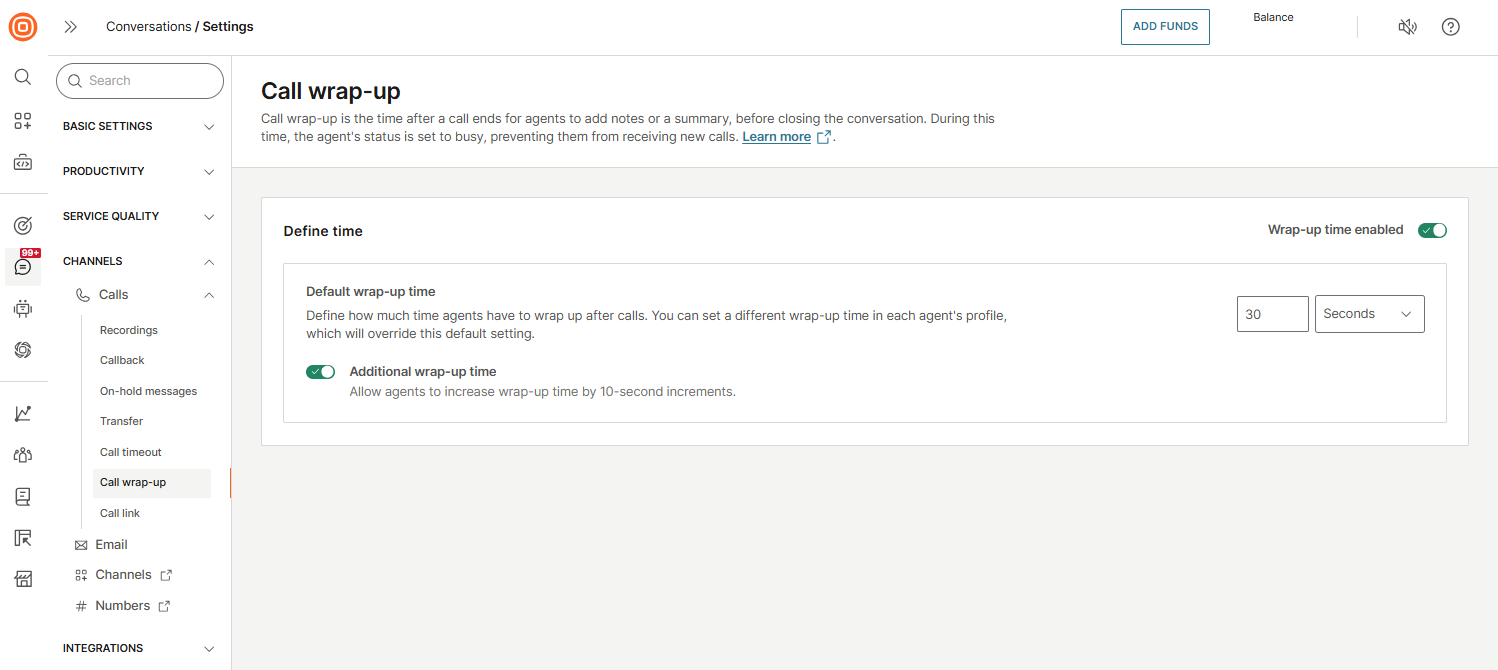 Calls - Wrap up setup