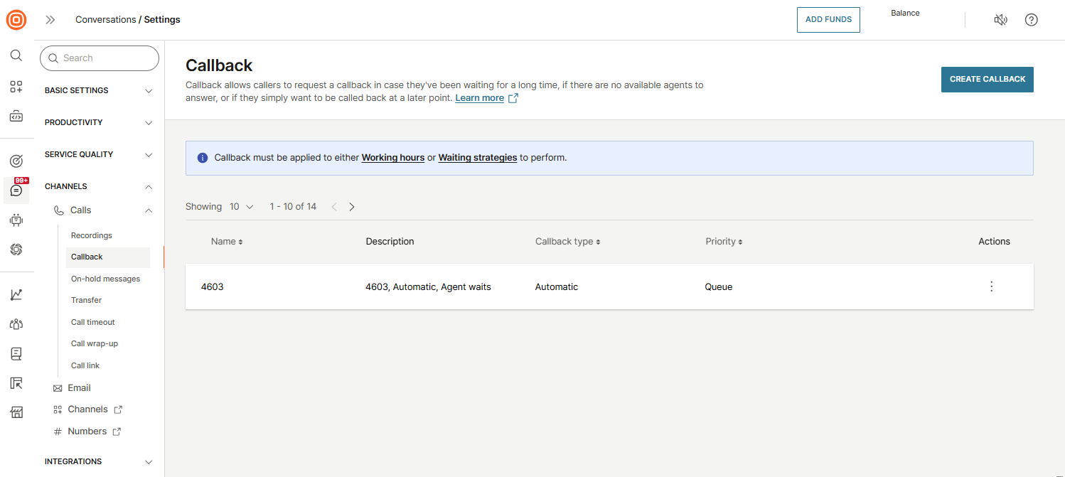 Conversations - Callback