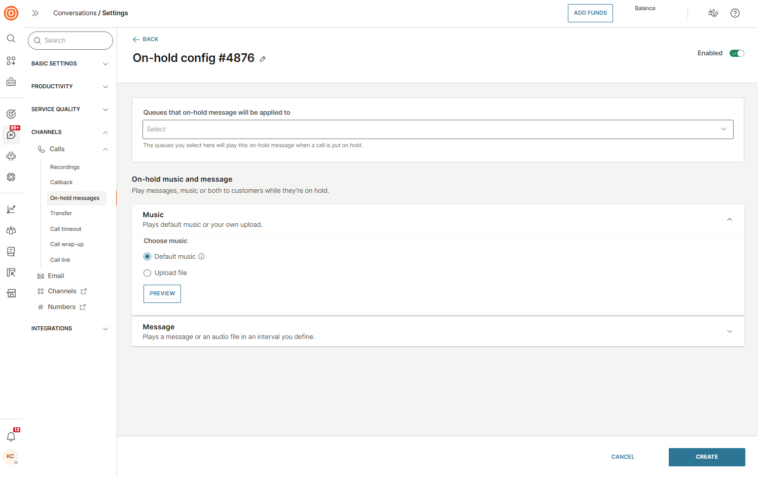 Conversations - On hold message