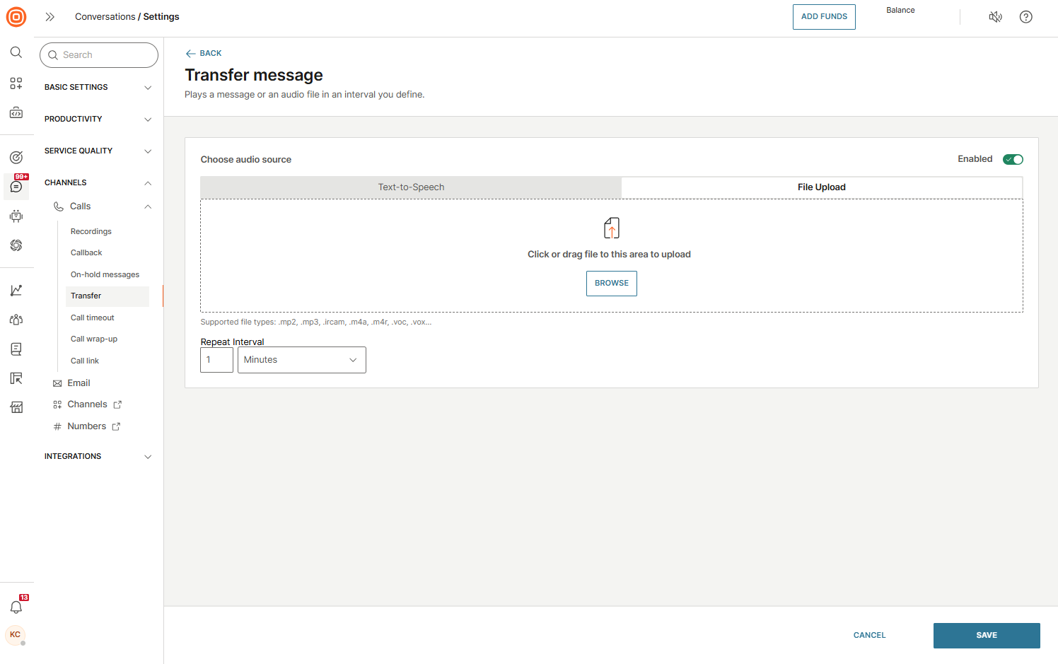 Calls - Transfer message file