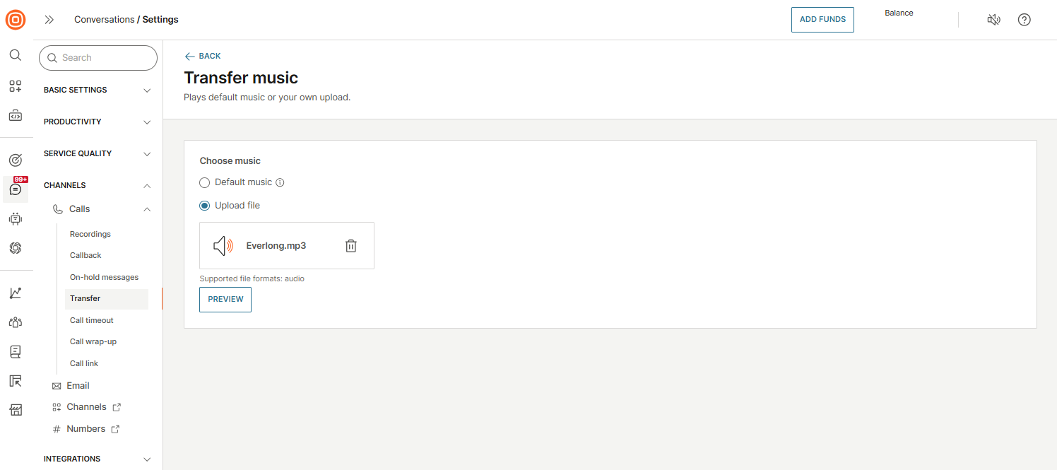 Calls - Transfer music upload
