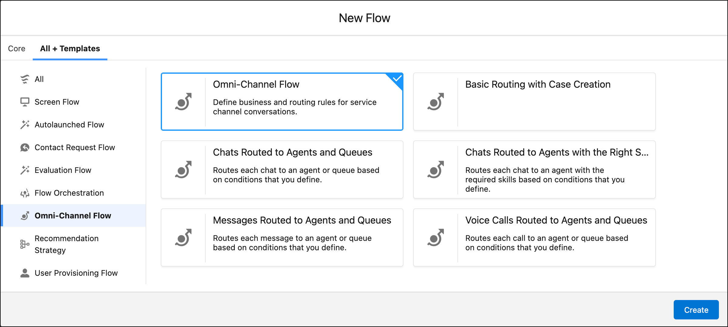 New Flow dialog showing Omni-Channel Flow template options