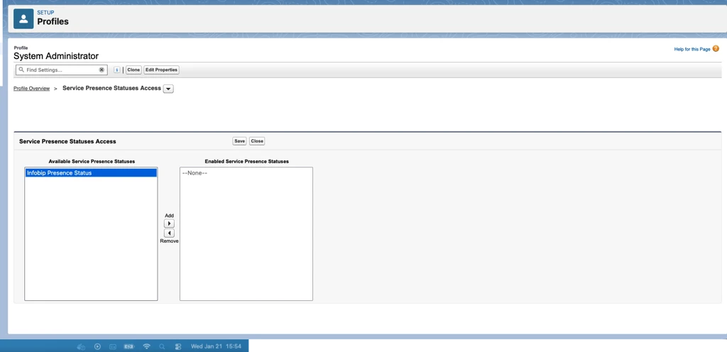 Service Presence Statuses Access with Infobip Presence Status assigned