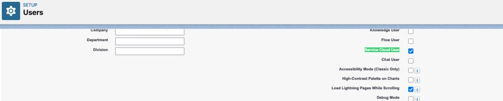 Service Cloud User option in Salesforce user settings