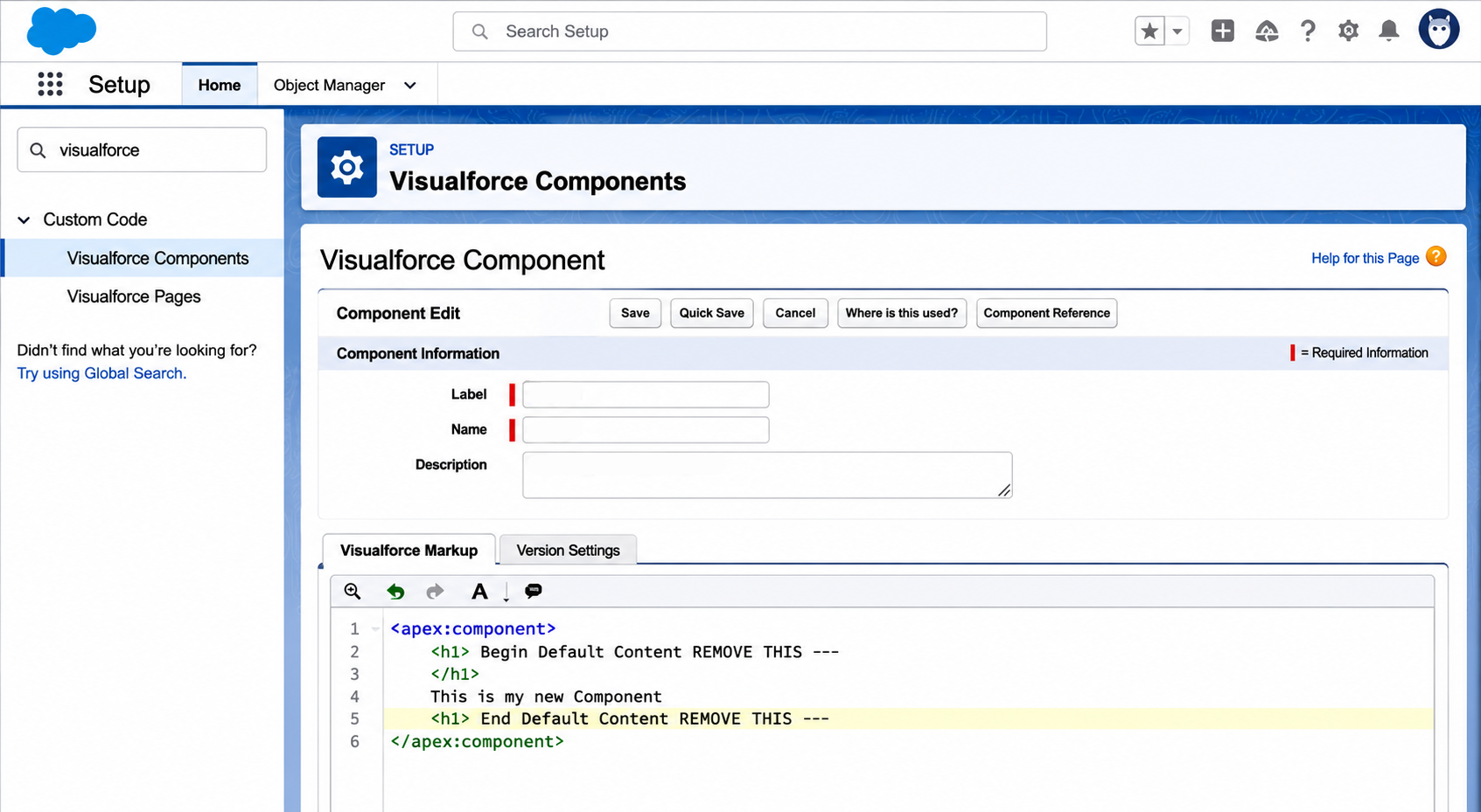 Visualforce Component edit form in Salesforce Setup