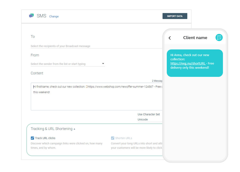 Infobip SMS URL tracking and shortening