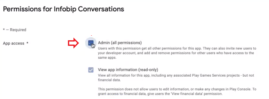 Google Play Store add permissions