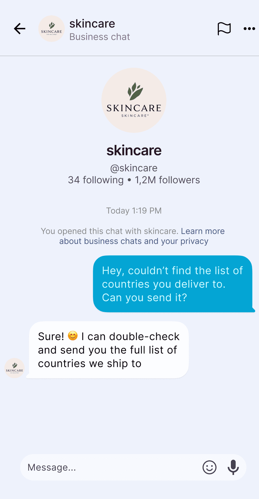 TikTok - Text message example