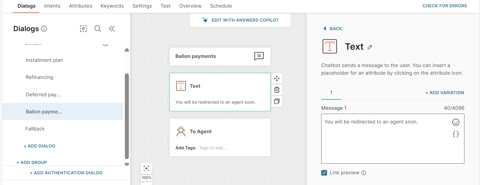 Configure the Balloon payment dialog
