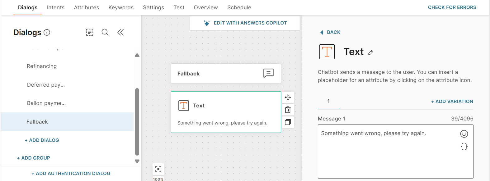 Configure the Fallback dialog