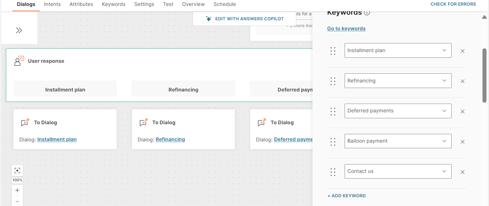 Route end user to the relevant dialog through the User response element