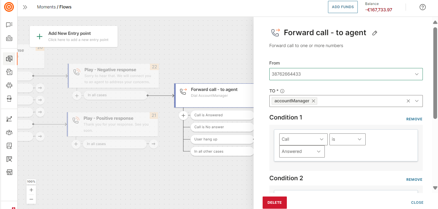 Configure a branch for call not answered