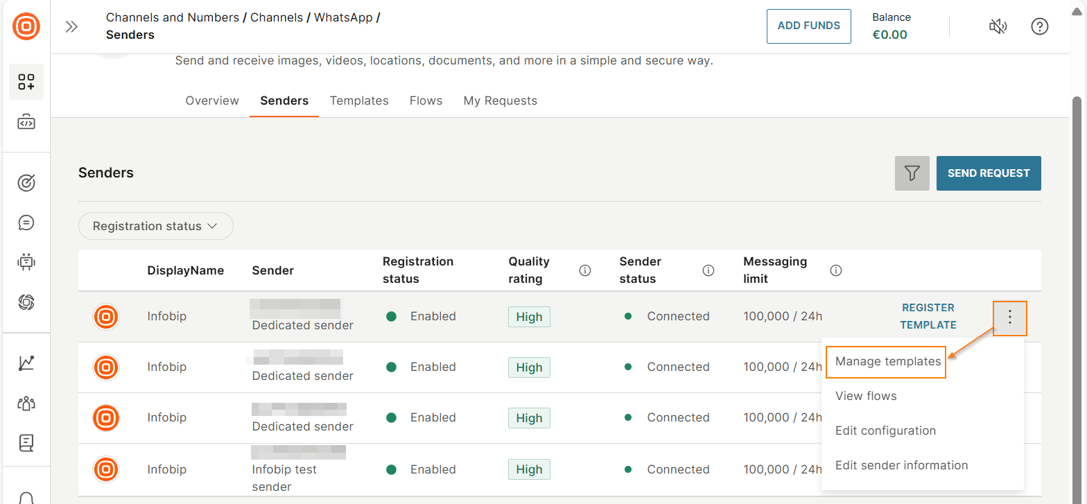 Select Manage template