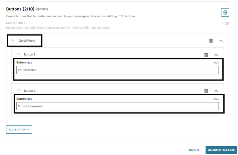 Configure the button