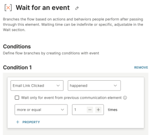 Configure the conditions in the Wait for an event element
