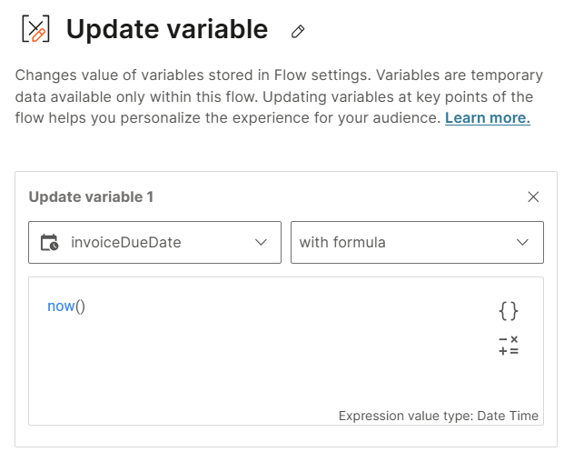 Configure the Update variable element