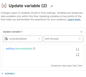 Configure the Update variable element