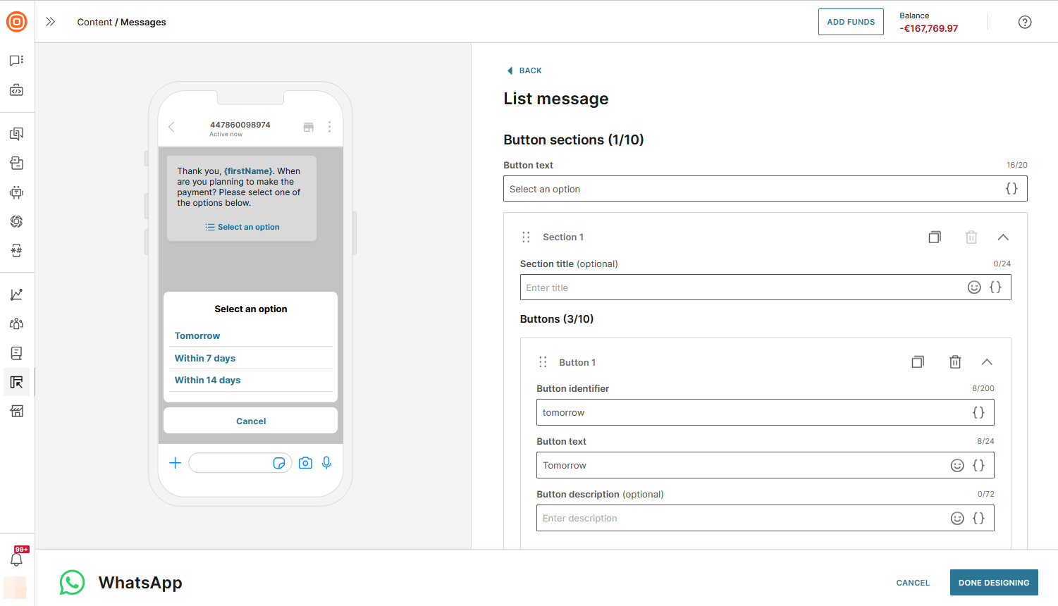 Prepare WhatsApp message to send to the end user
