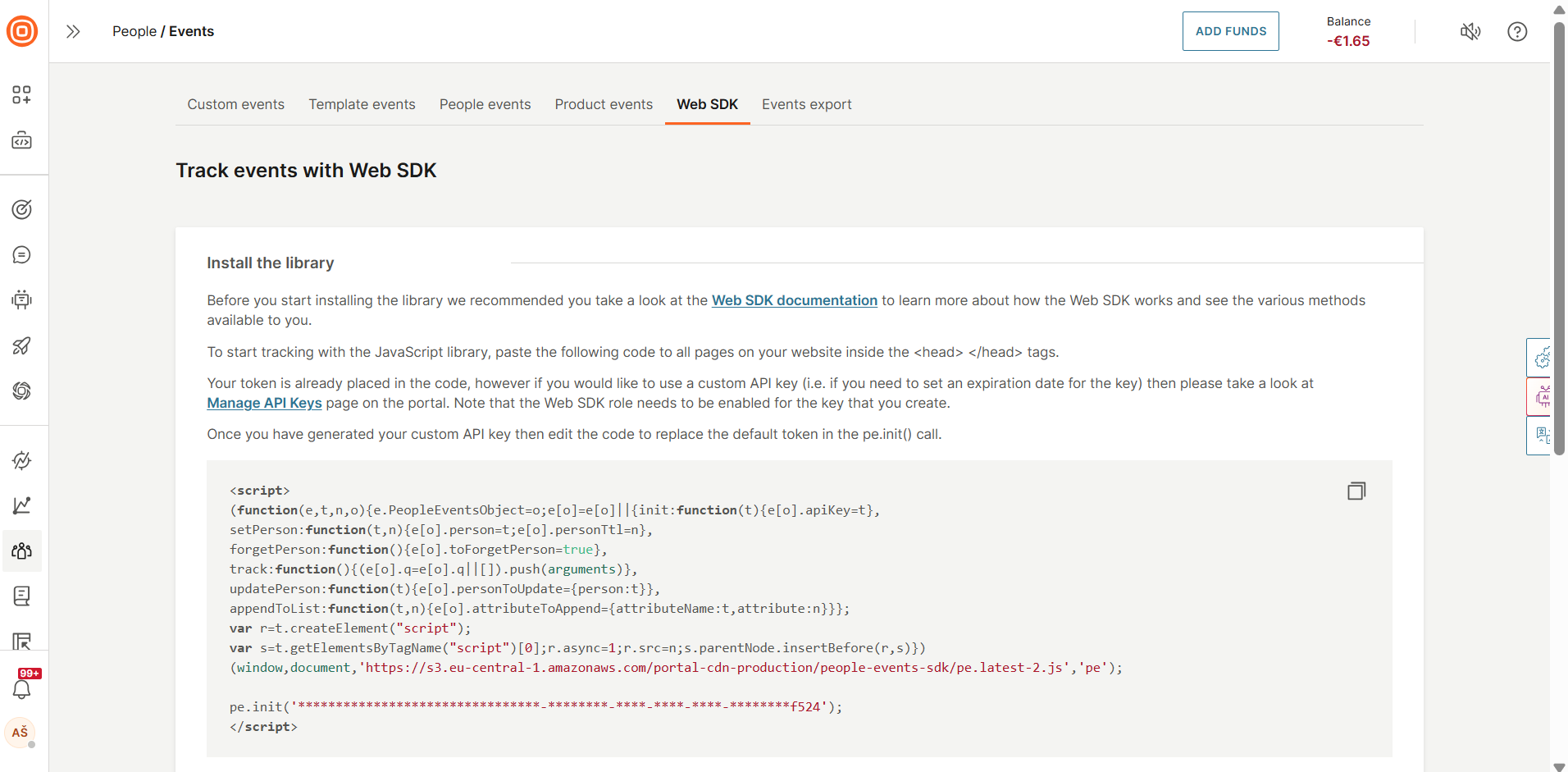 Image that shows the location of the Web SDK code in People