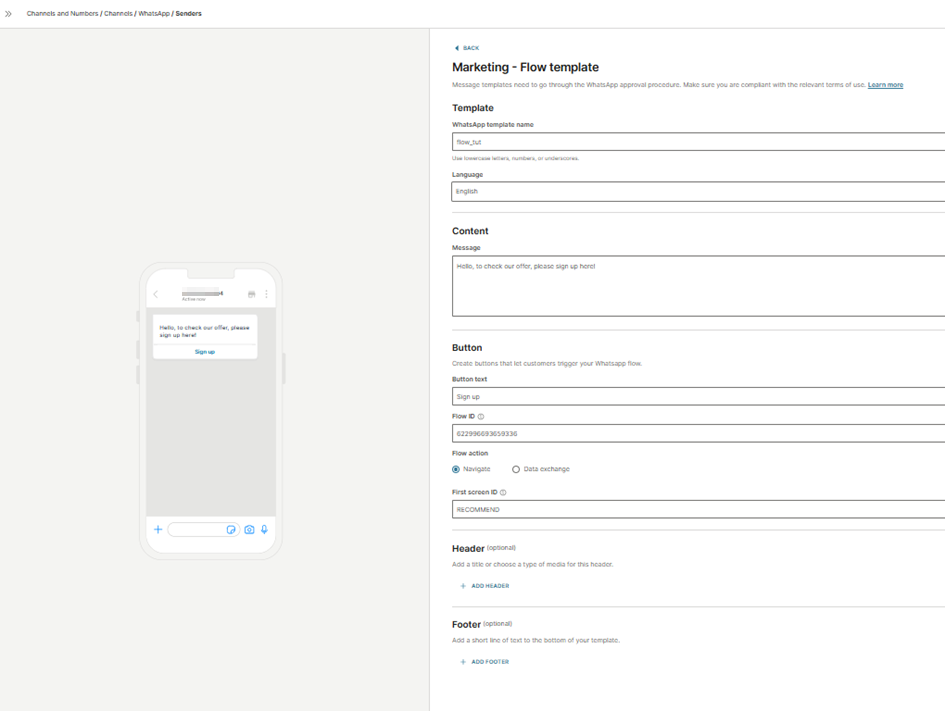 Configure the fields in the broadcast