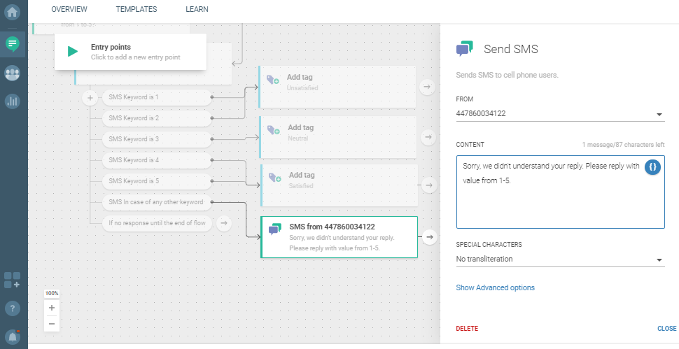 Flow use case - Collect Customer Feedback - send SMS