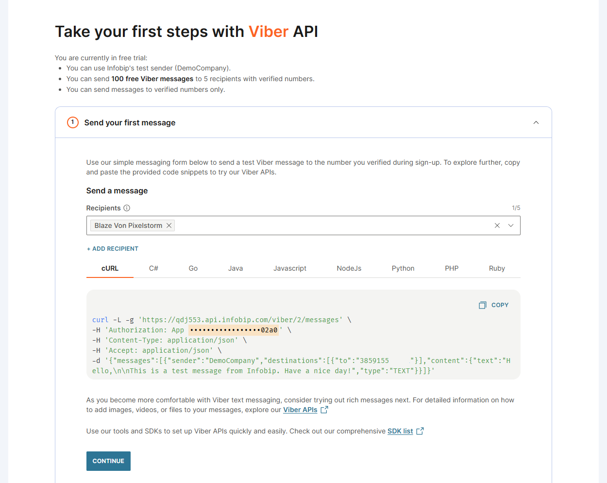 Viber - Send first message - developer