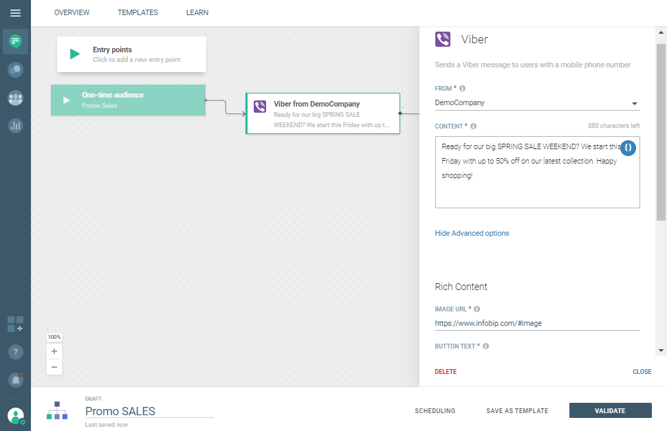 Viber use case - Send Promo Campaign Reminders select Viber in Flow