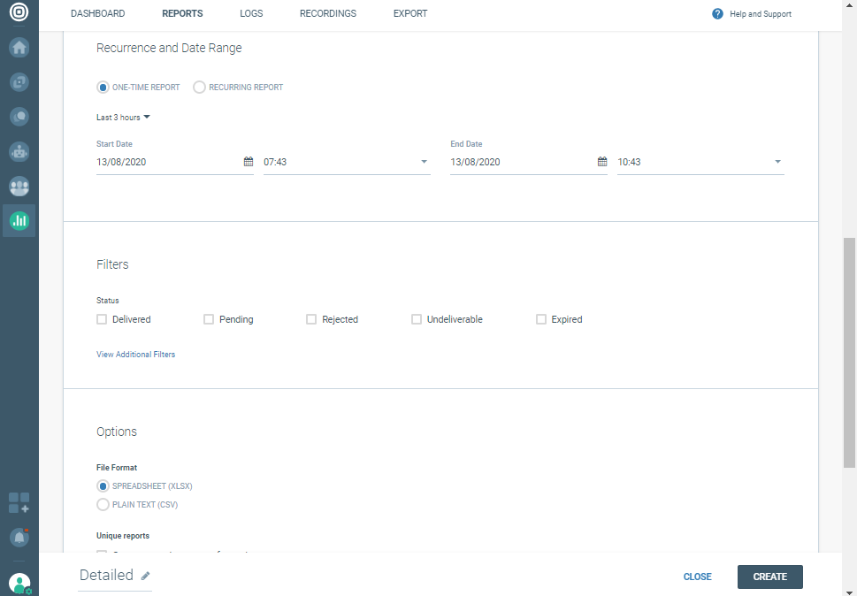 Voice use case - Answering machine detection - select date range