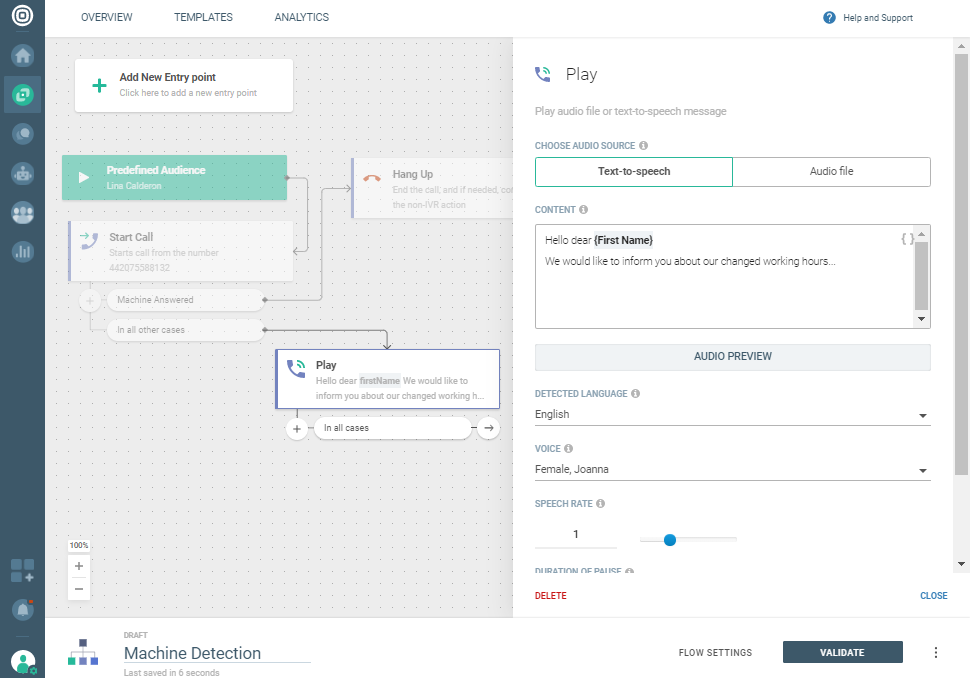 Voice use case - Answering machine detection - use play action