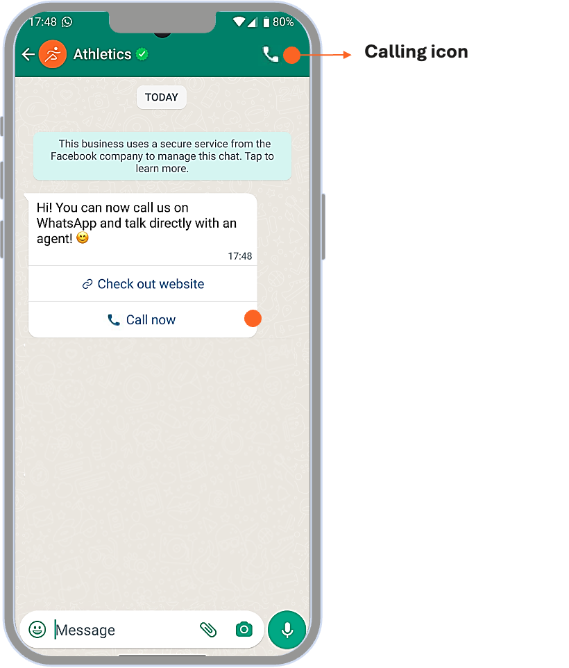 WhatsApp Business Calling - Call icon in the chat UI