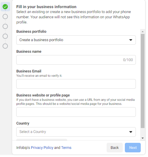 WhatsApp - Enter business info