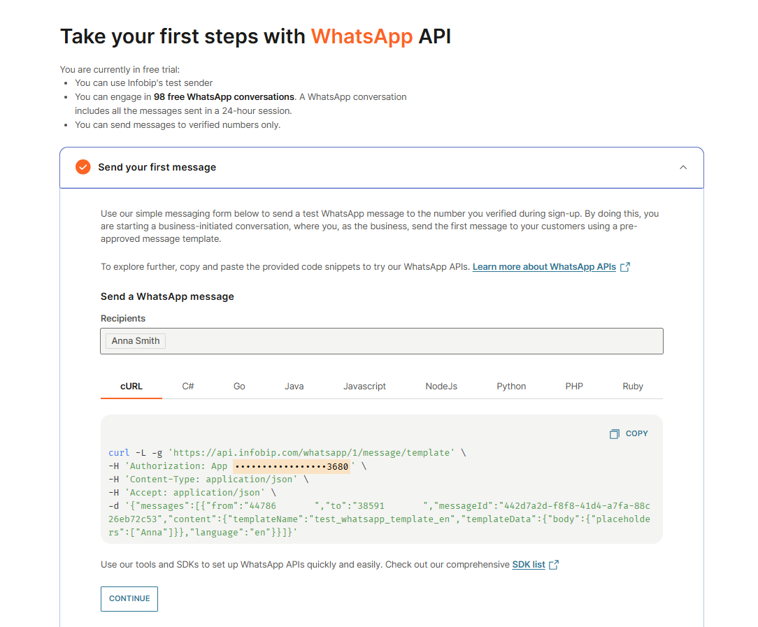 WhatsApp - Send first message - developer