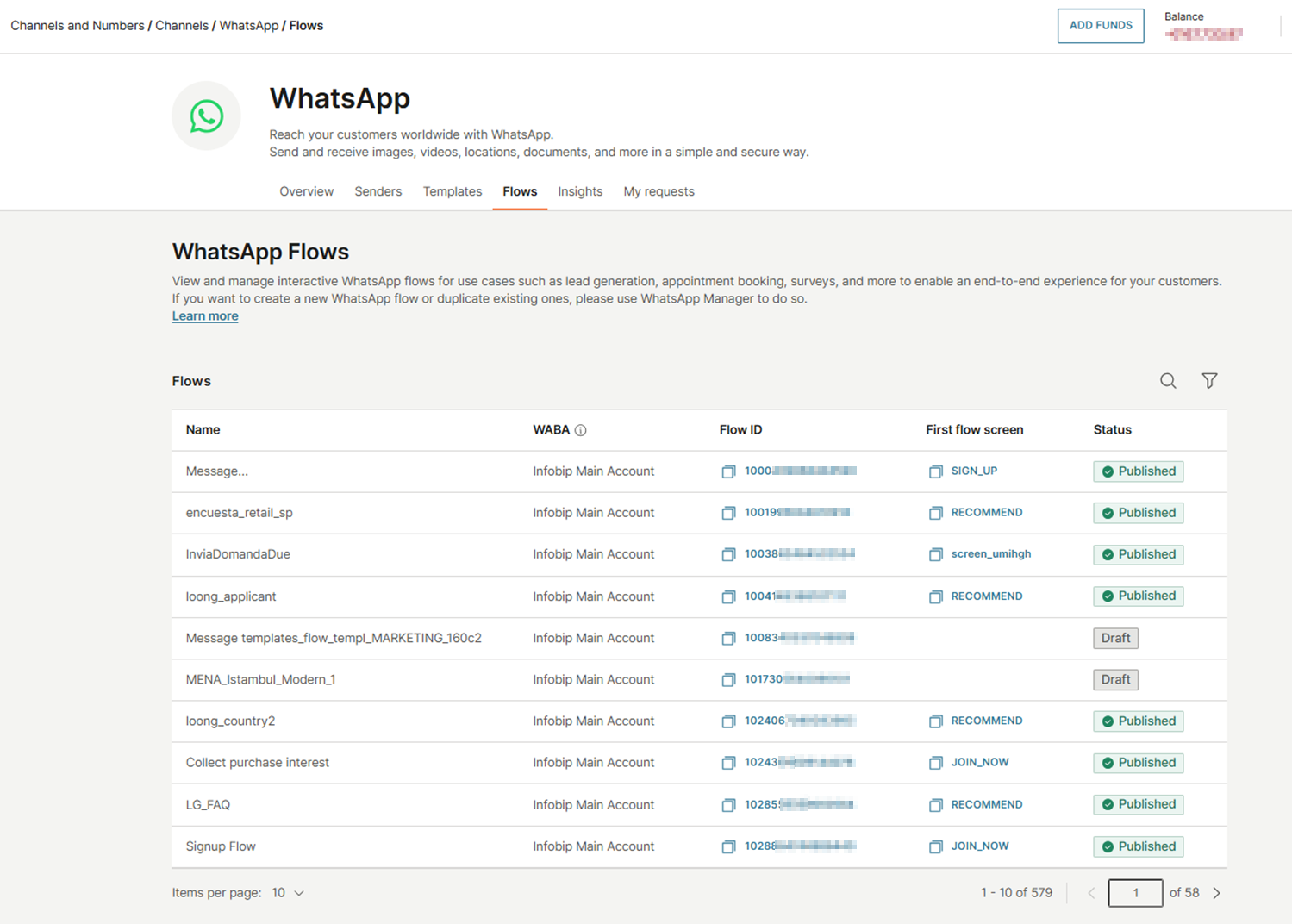 WhatsApp - Flows channel level