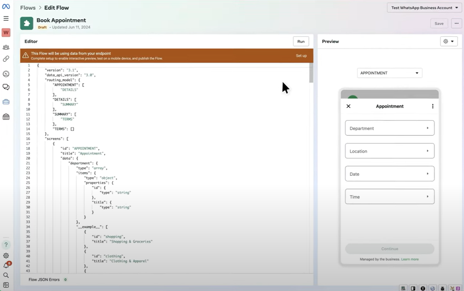 WhatsApp - Flow JSON editor