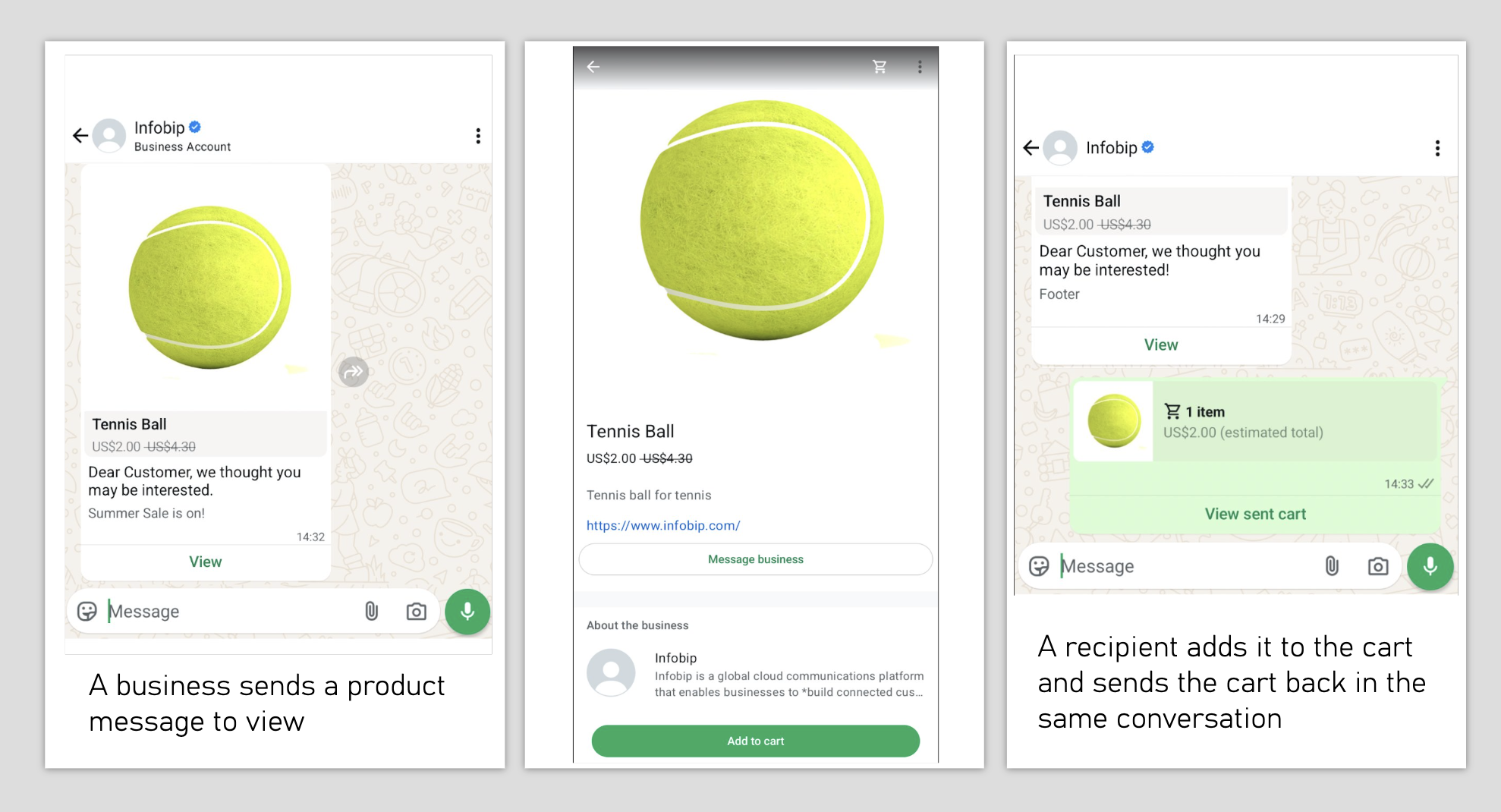 WhatsApp message with an interactive product showing user interaction