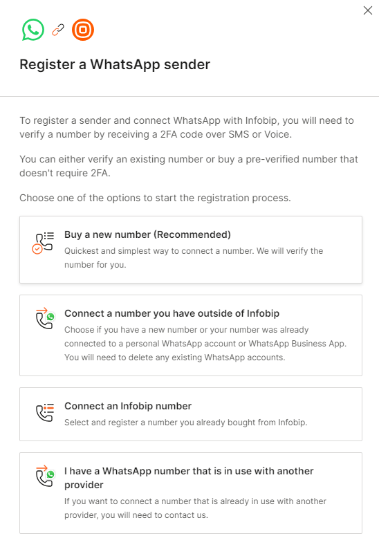 WhatsApp - Register sender options