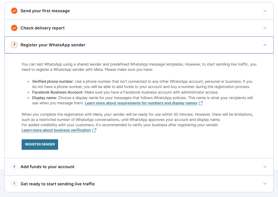 WhatsApp - Register your sender