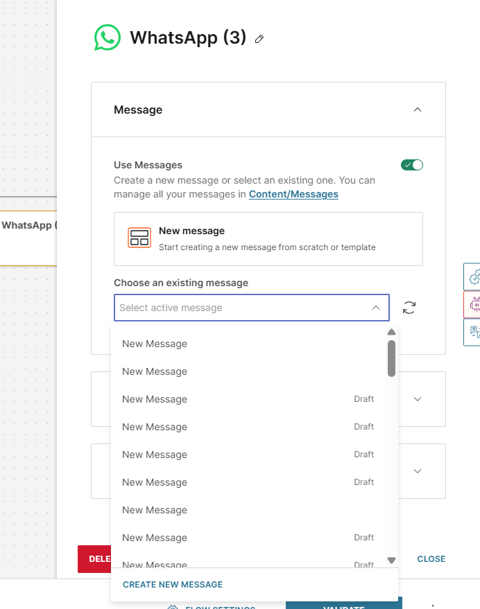 WhatsApp - Select active msg flow