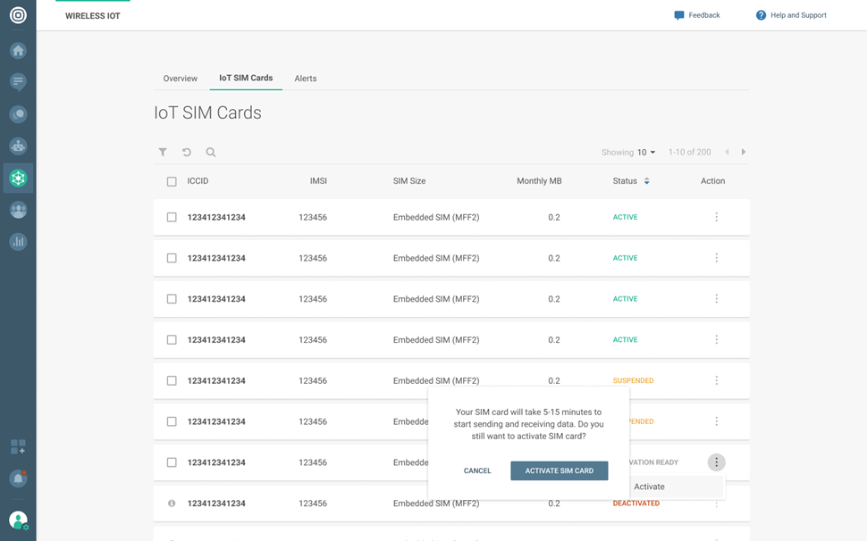 IoT - active SIM card