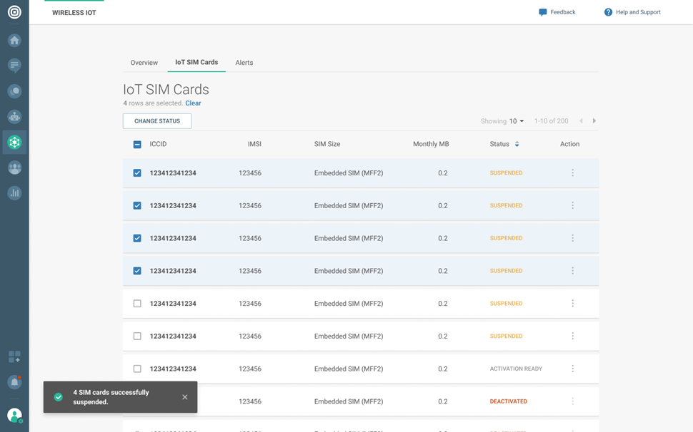 Change status of multiple SIM cards